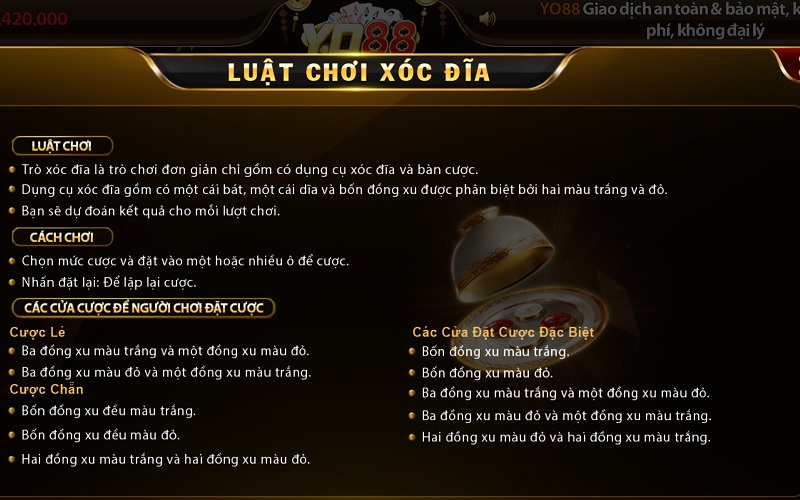 Luật chơi xóc đĩa đổi thưởng tại YO88