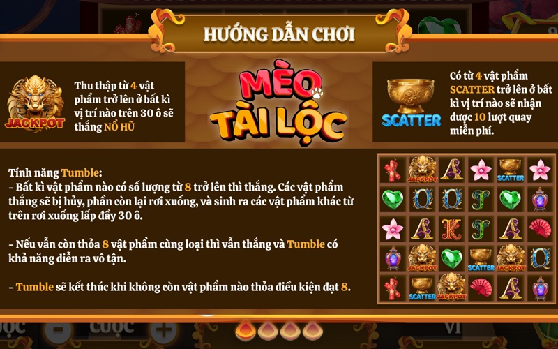 Tính năng trong game Mèo Tài Lộc