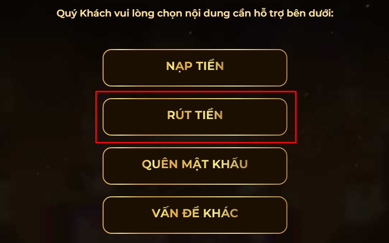 hỗ trợ rút tiền