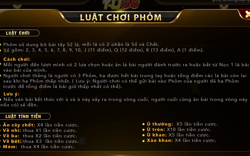 luật chơi Phỏm tại YO88
